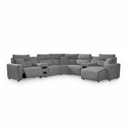 Modmax II 7-Piece Power Reclining Sectional with Audio Consoles Grey Right Chaise