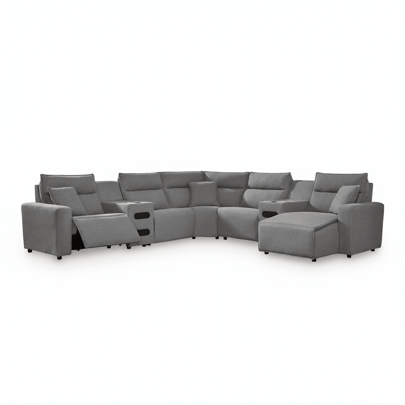 Modmax II 7-Piece Power Reclining Sectional with Audio Consoles Grey Right Chaise