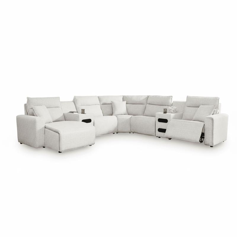 Modmax II 7-Piece Power Reclining Sectional with Audio Consoles White Left Chaise