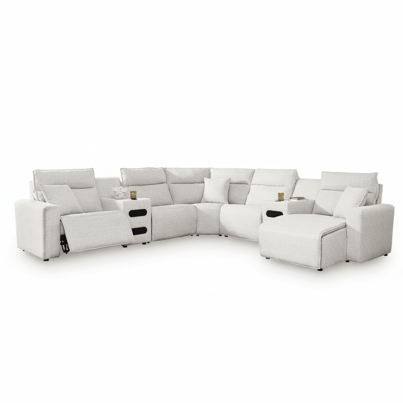 Modmax II 7-Piece Power Reclining Sectional with Audio Consoles White Right Chaise
