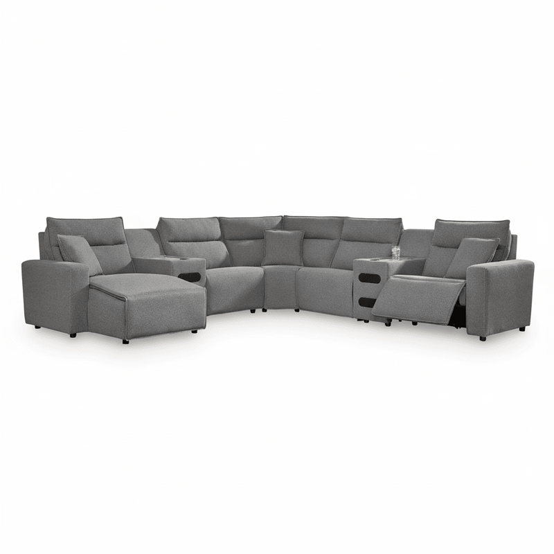 Modmax II 7-Piece Power Reclining Sectional with Audio Consoles Grey Left Chaise
