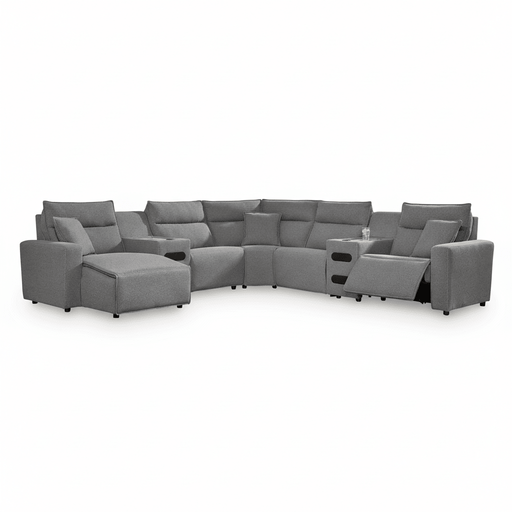 Modmax II 7-Piece Power Reclining Sectional with Audio Consoles Grey Left Chaise