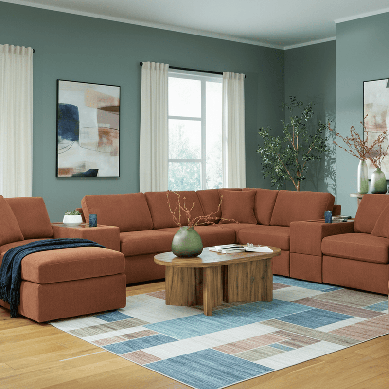 Modmax Premium 4-Piece Sectional with Storage Chaise and Storage Console Spice Option A
