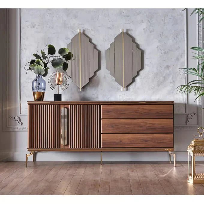 Montego Buffet (MONTEGO WALNUT/CAR MRB) 6 PIECES By Bellona - Berre Furniture