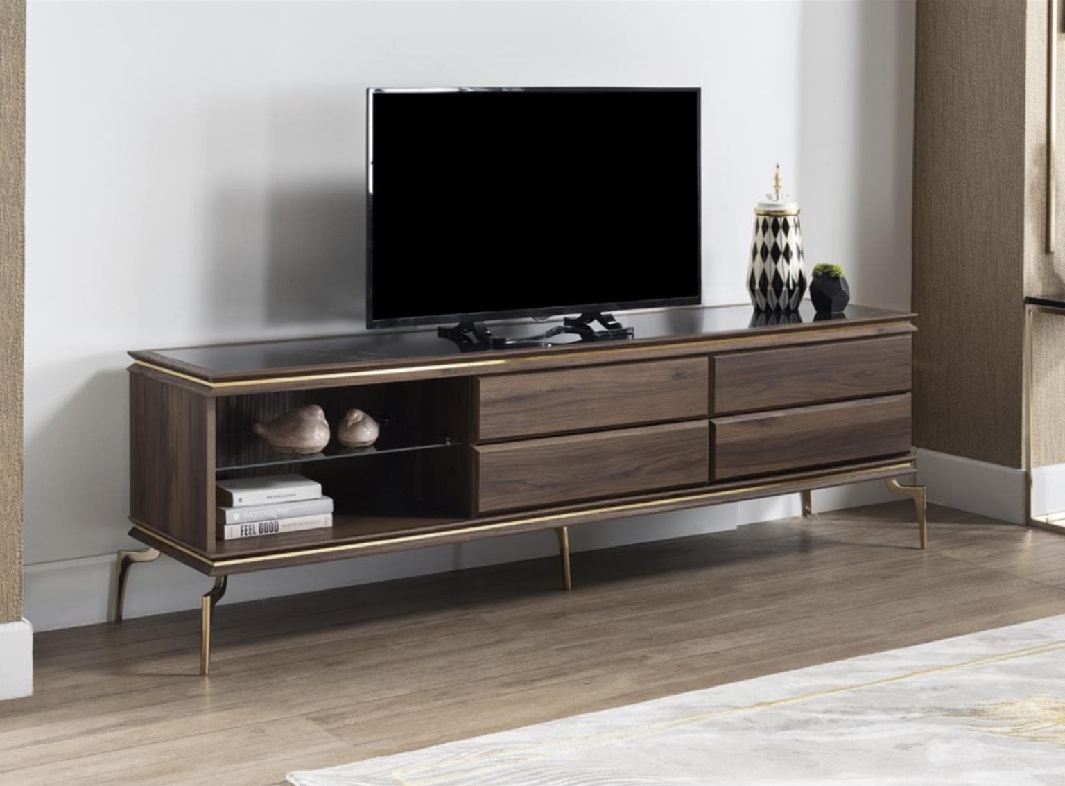 Montego Tv Stand (Montego Walnut/Car.Marb) by Bellona