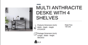 Multi Anthracite Desk with 4 Shelves - Berre Furniture