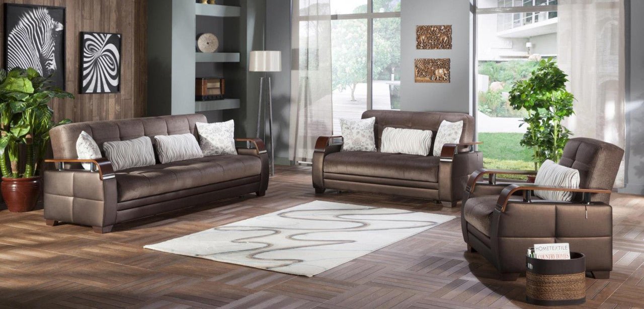 Natural Living Room Set Sofa Loveseat Armchair by Bellona PRESTIGE BROWN