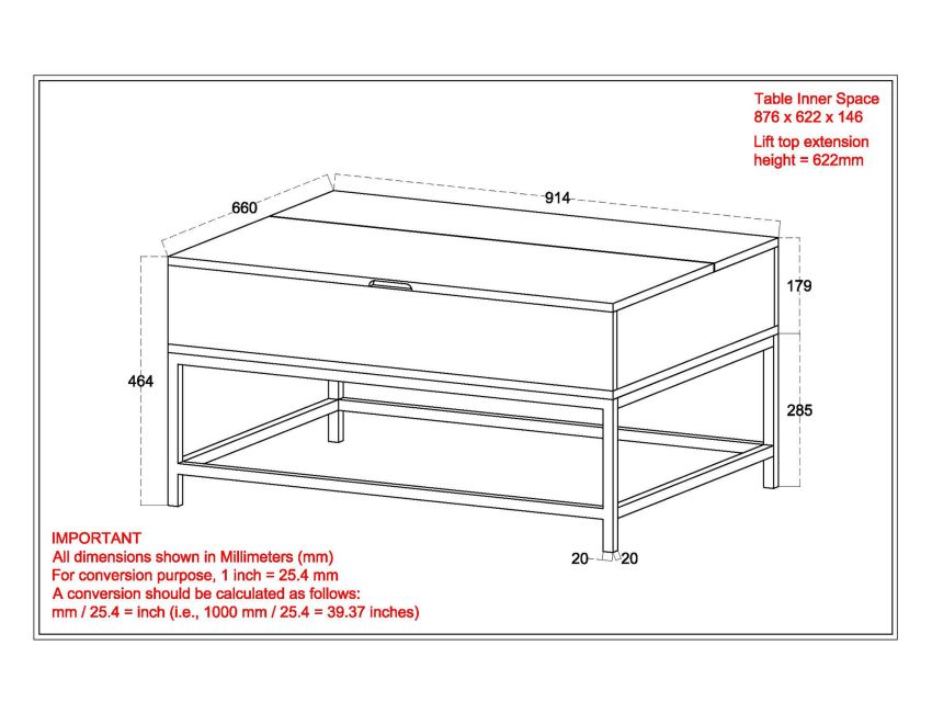 OJAS Rectangular Lift Coffee Table - Berre Furniture