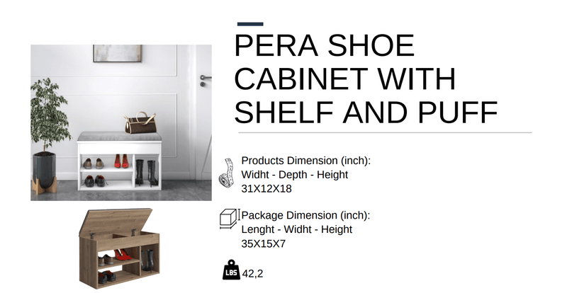 Pera Shoe Cabinet with Shelf and Puff Opak White - Berre Furniture