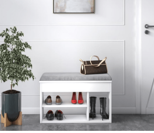 Pera Shoe Cabinet with Shelf and Puff Opak White