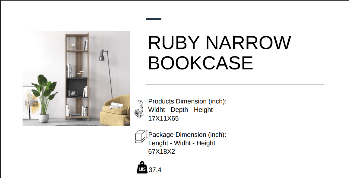 Ruby Narrow Bookcase Varna Oak - Berre Furniture