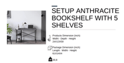 Setup Anthracite Bookshelf with 5 Shelves - Berre Furniture