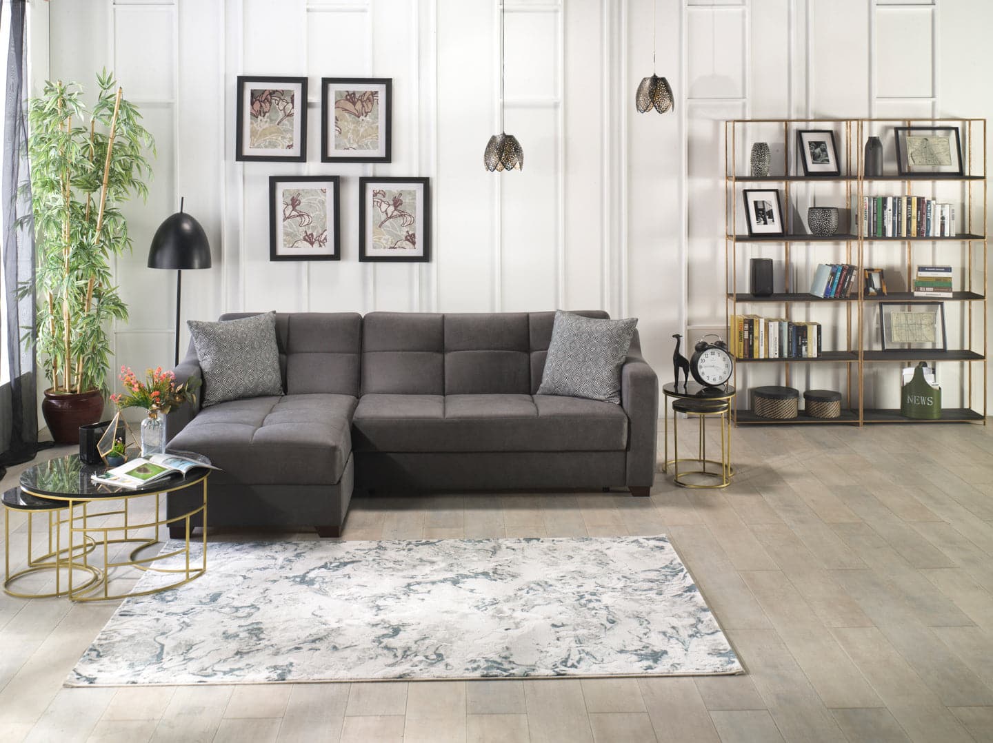 Tahoe Sleeper Sectional by Bellona DARK GRAY Sectional + Ottoman