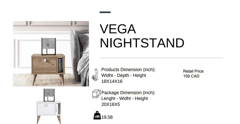 Vega Nightstand Victoria Walnut - Berre Furniture