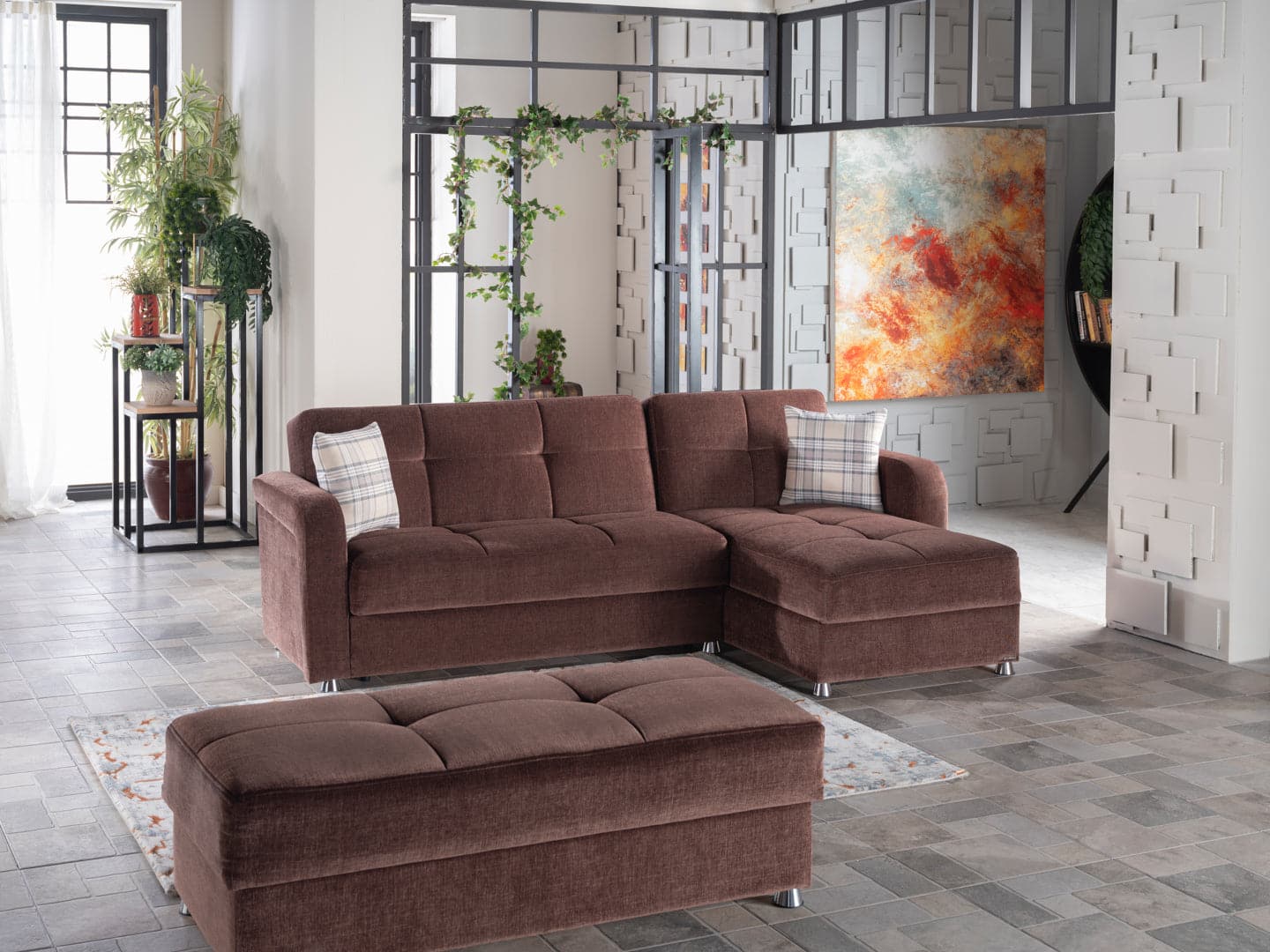 Vision Sleeper Sectional by Bellona Brown Sectional + Ottoman