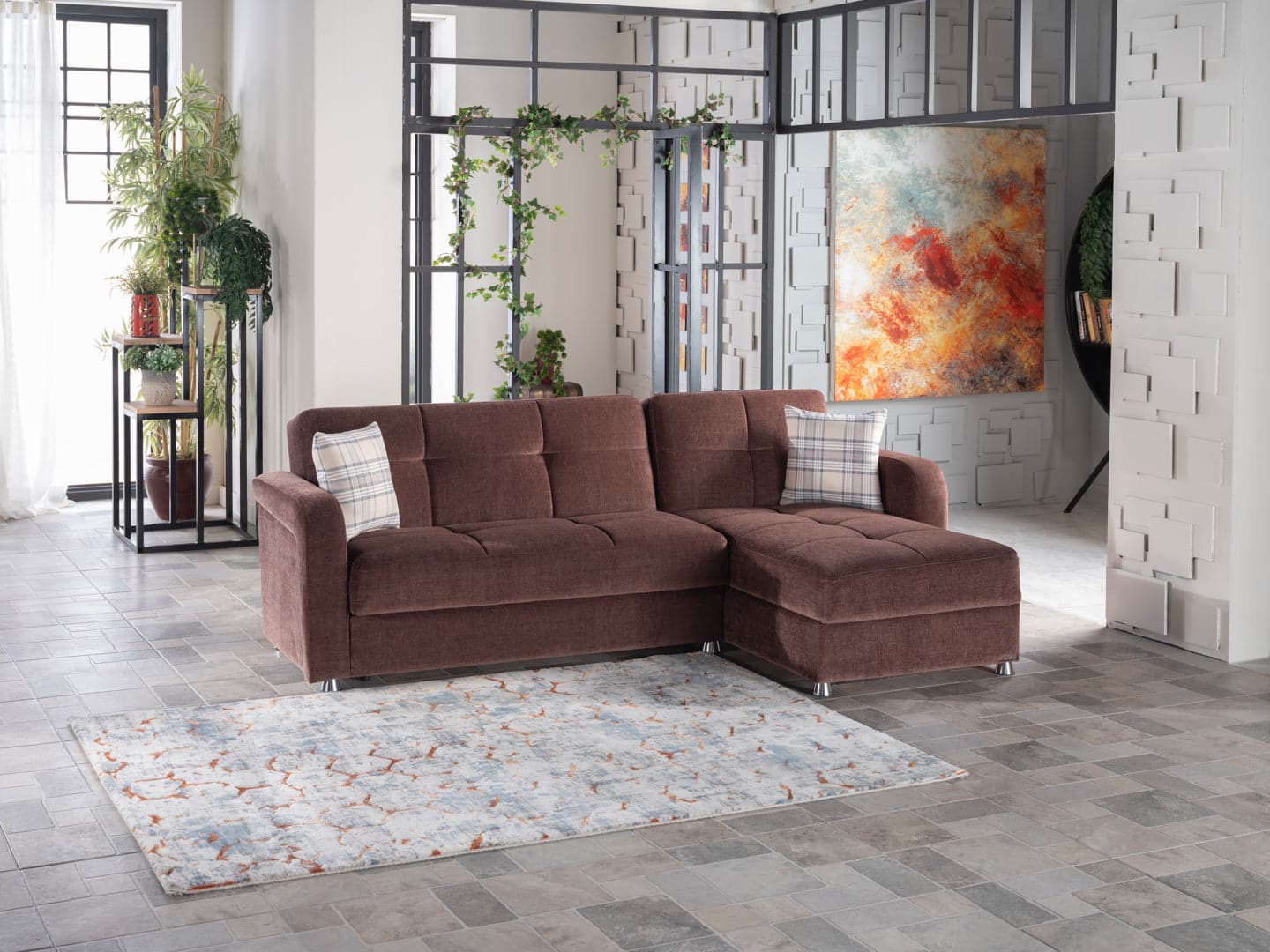 Vision Sleeper Sectional by Bellona Brown Sectional Only