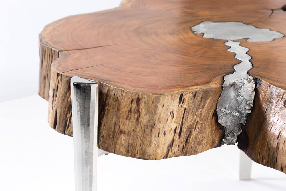 AKIS Coffee Table XC-4255XL Natural Wood w/ Aluminum fill - Berre Furniture