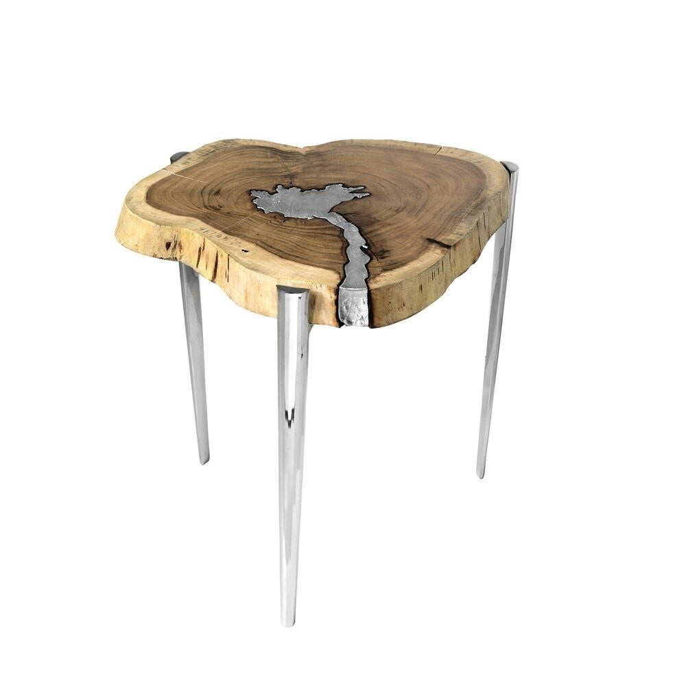 AKIS Side Table XC-4255B Natural Wood w/ Aluminum fill - Berre Furniture