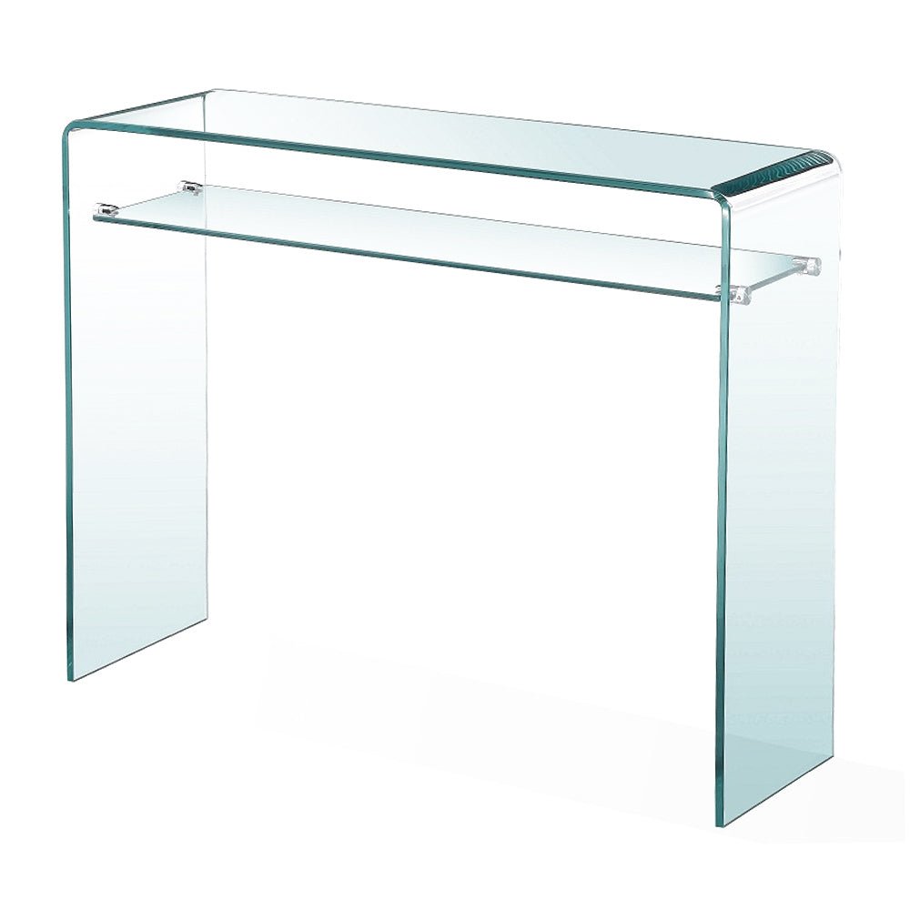 BENT GLASS Console Table Bent Glass Console Table With Shelf
