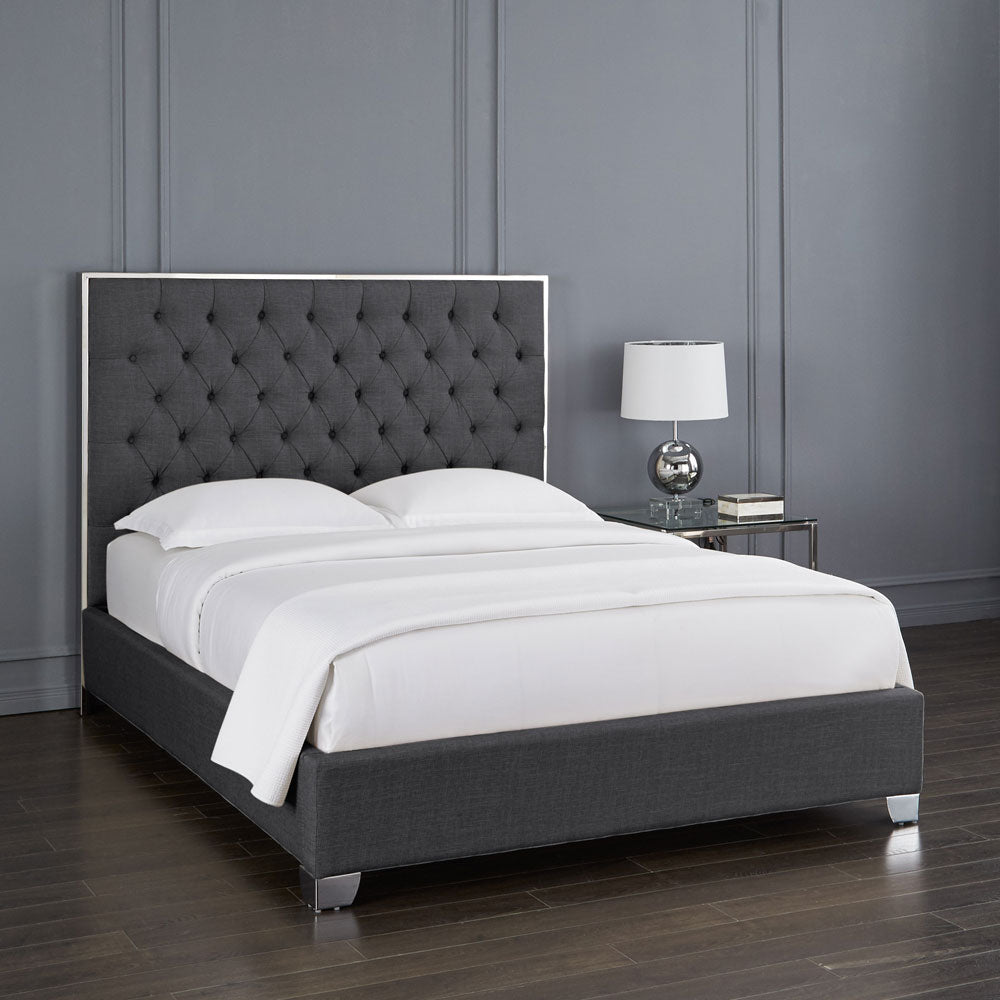 KROMA BED QUEEN - DARK GREY LINEN - Berre Furniture