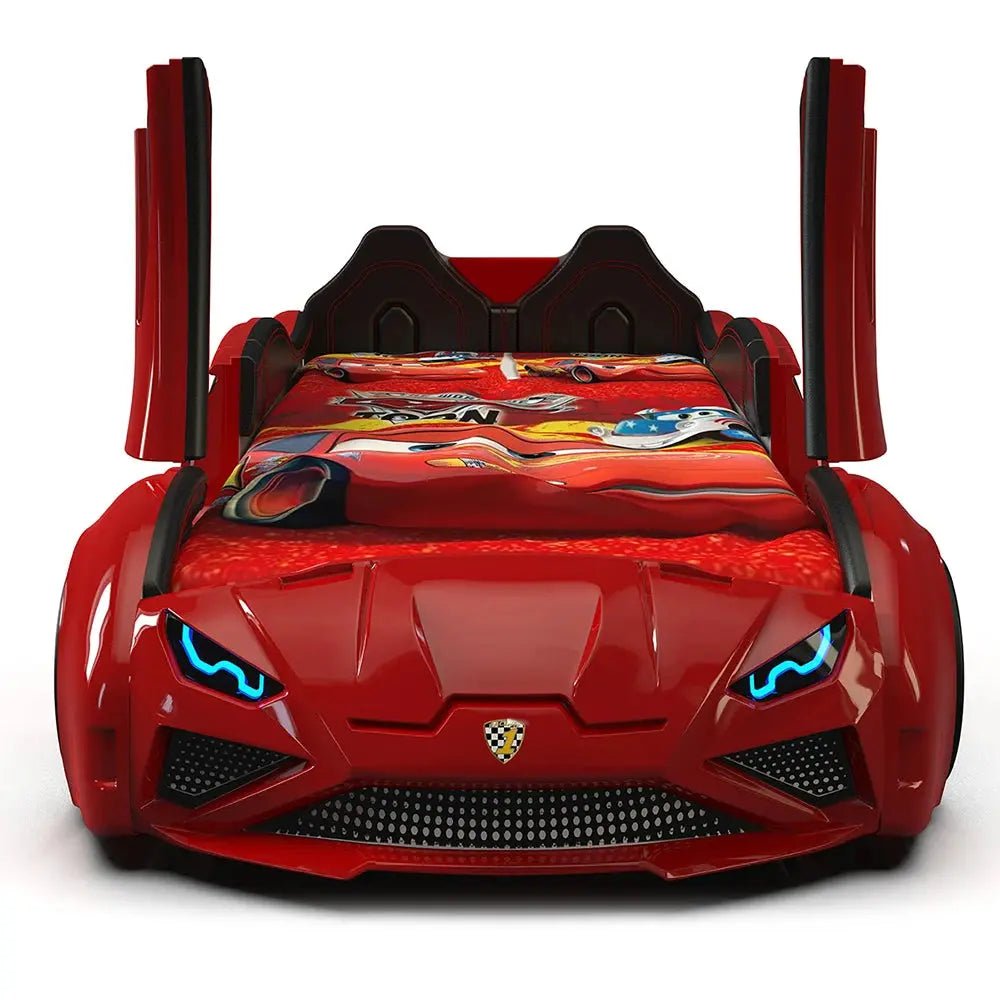 Lambo Race Car Bed for Kids with Led Lights & Sound Effects Red