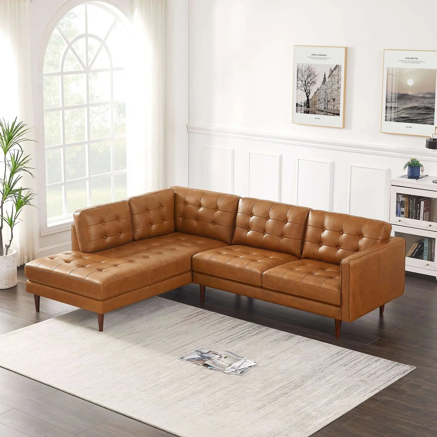 Lucco Genuine Leather Sectional (Left Facing)